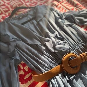 Zara Blue Midi Dress with Brown Belt